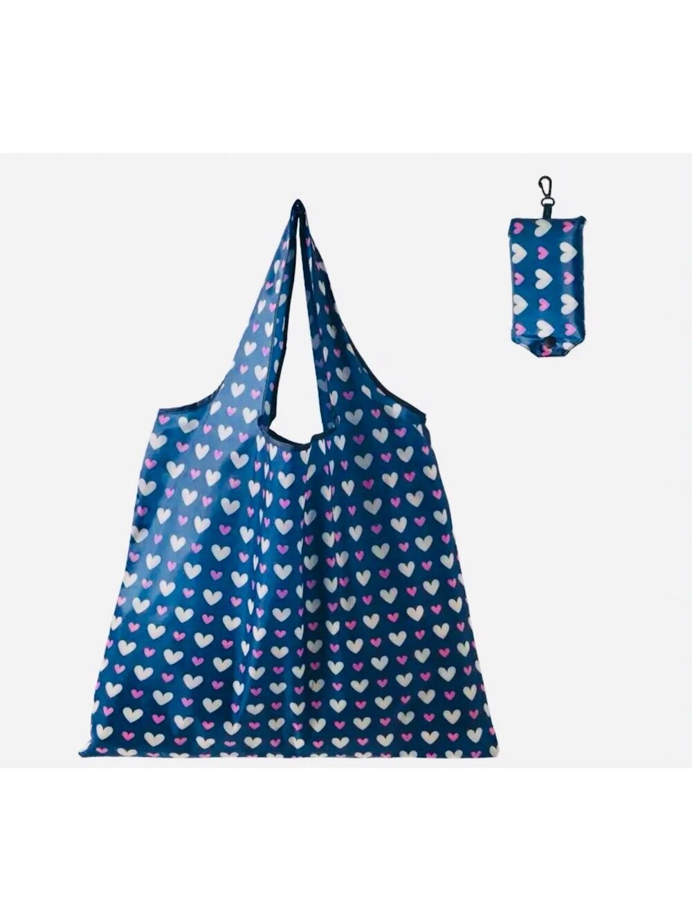 New - Super Cute Compact and Portable Tote /Shopping Bag - Blue w/Heart Design